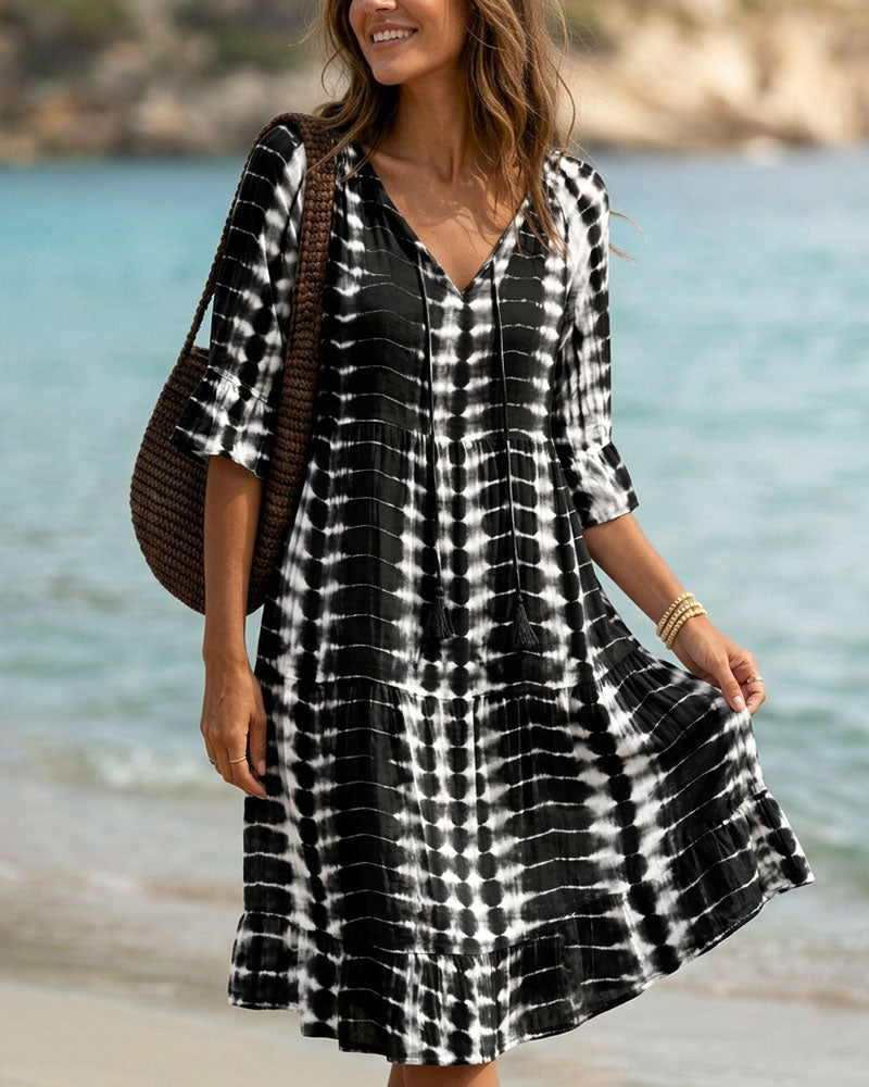 V-Neck Gradient Print Vacation Dress