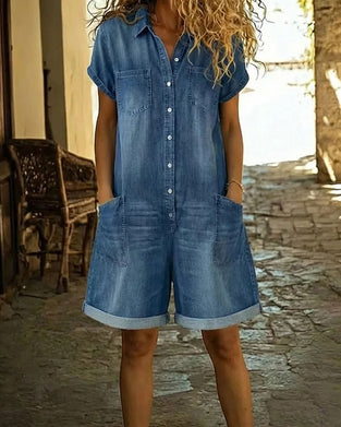 Short Sleeve Denim Jumpsuits