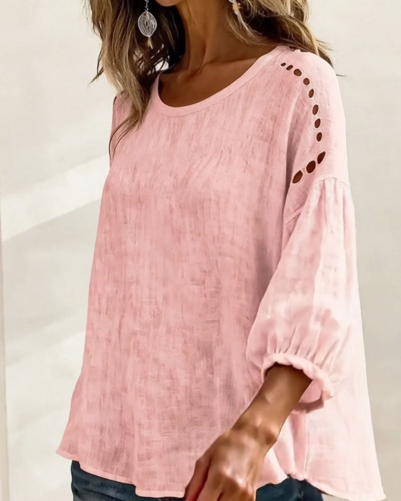 Hollow Cotton Linen Blouse