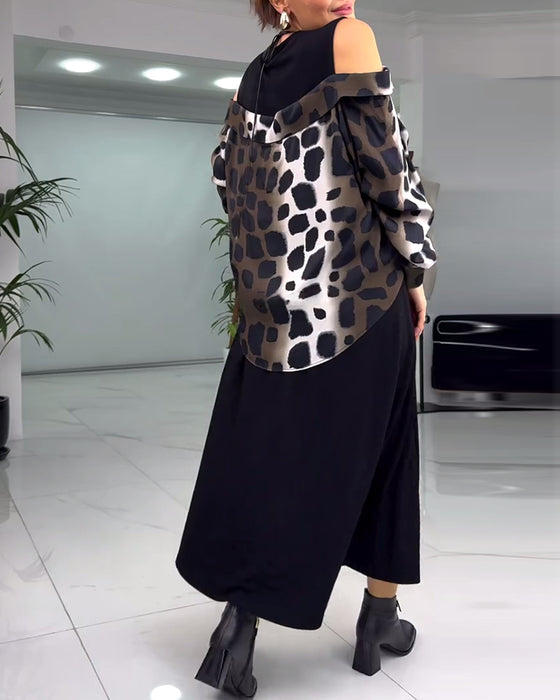 Off-the-shoulder leopard print casual dress