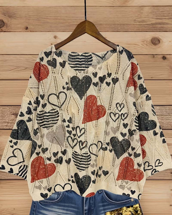 Heart Hollow-Out Knitted Pullover