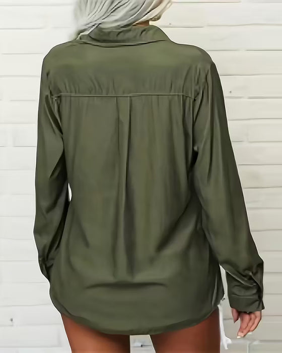 Women's Solid Color Shirt with Double Pockets