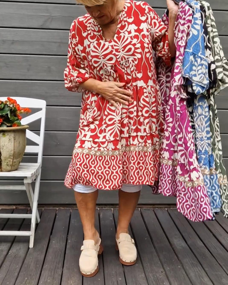V-neck loose printed blouse