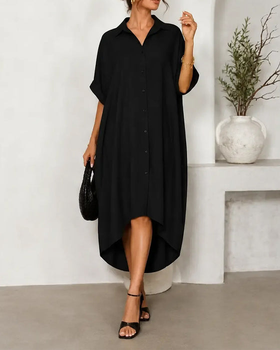 Lapel Collar Button Irregular Dress