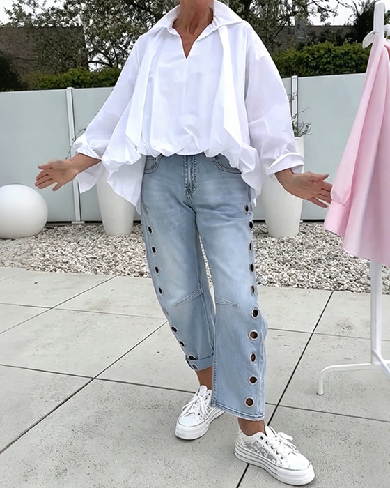 Oversized V-Neck Drop Shoulder Blouse