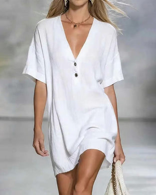 Minimalist V-Neck Button Dress
