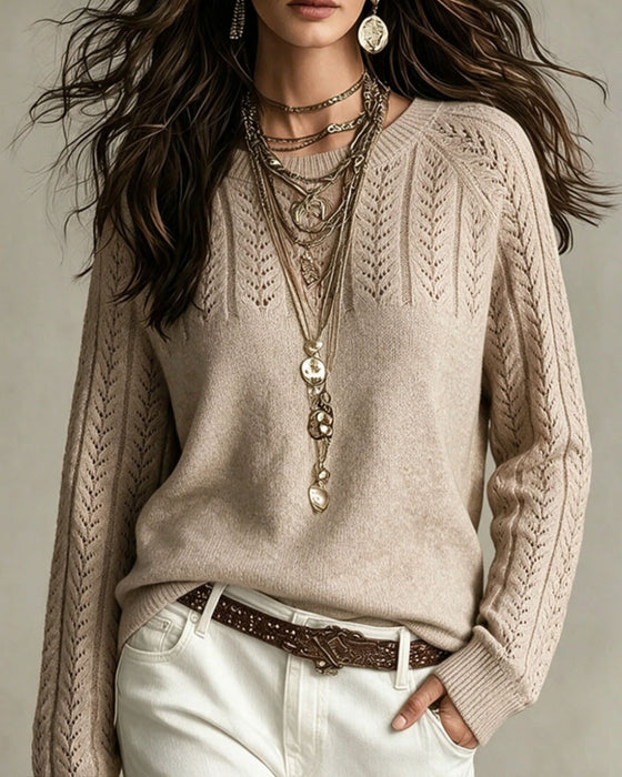 Crew Neck Hollow Out Fashion Pullover