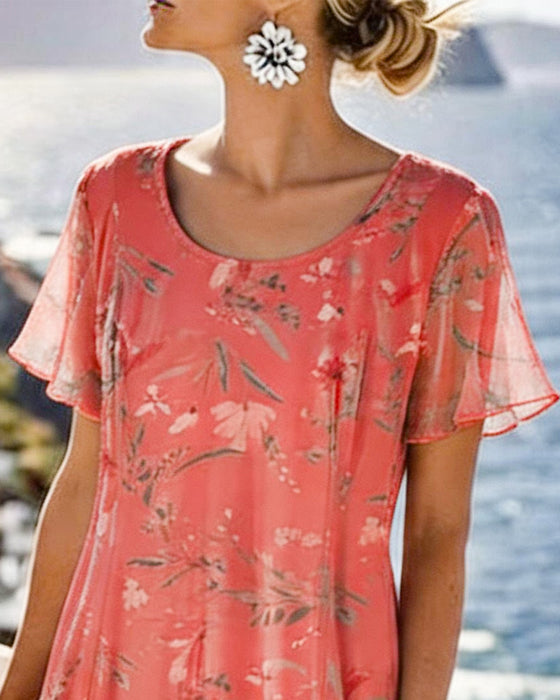 Floral Crew Neck Maxi Dress