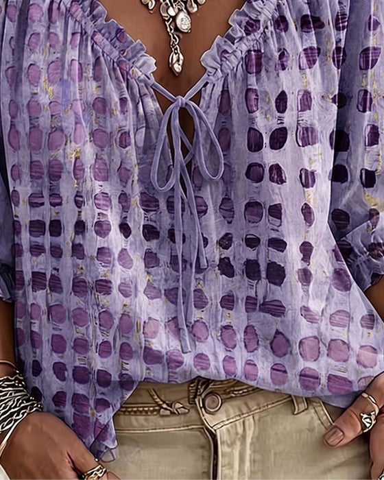 Polka Dot Lace Up Blouse