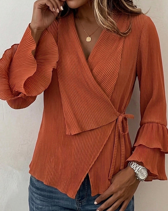 Flare Sleeve Lace Up Blouse