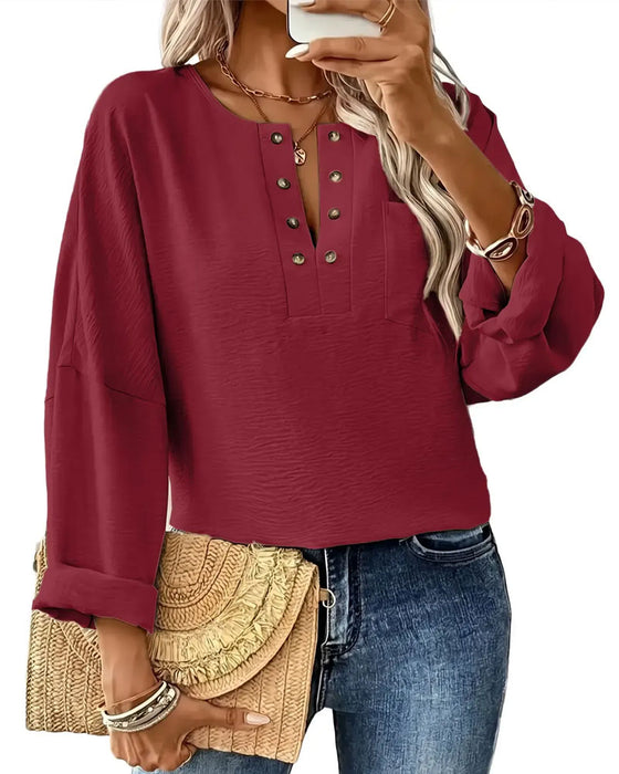 Solid Casual Long Sleeve Blouse