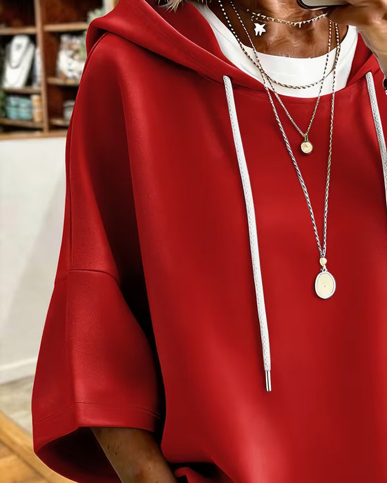 Loose Seven-Quarter Sleeve Hoodie