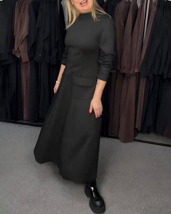 Long-Sleeved Fitted Waist Full Skirt Dress