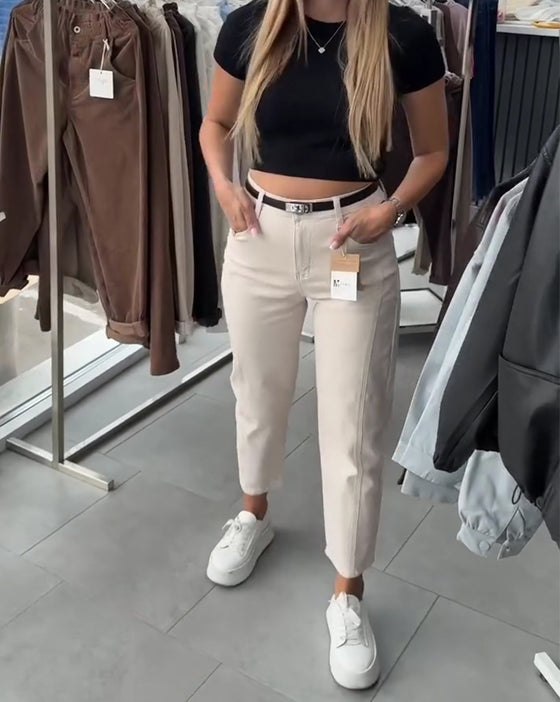 High-Waisted Casual Straight-Leg Pants