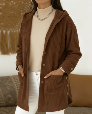 Hooded Fashionable Button Up Coat