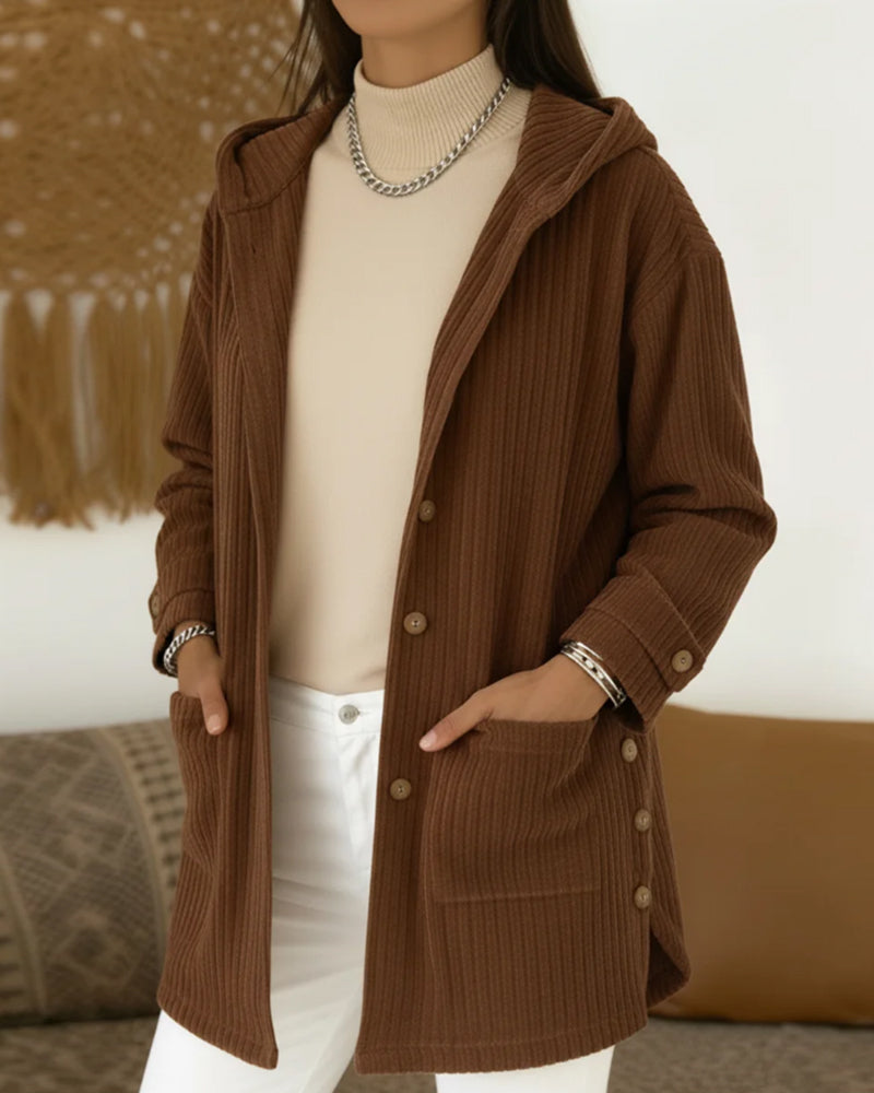 Hooded Fashionable Button Up Coat
