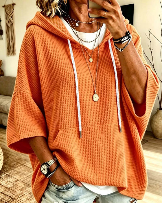 Casual Solid Color Drawstring Sweatshirt