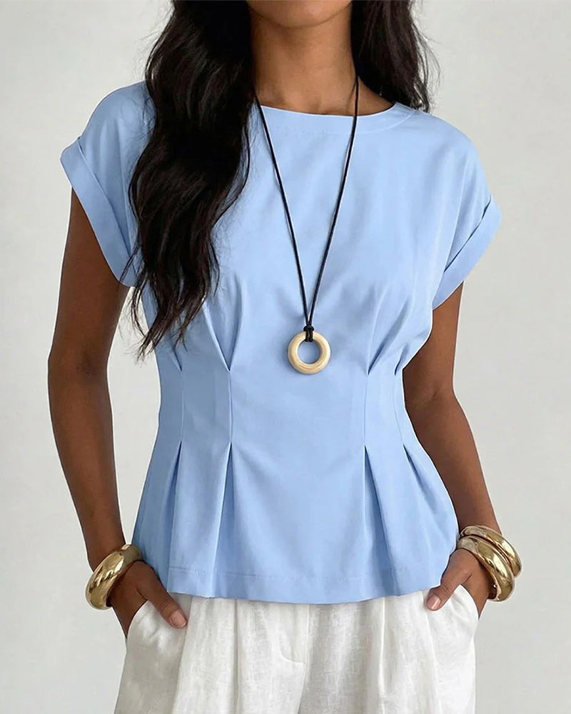 Elegant Waistband Pleated Blouse