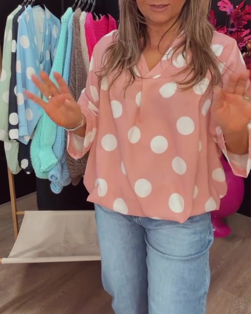 V-Neck Polka-Dot Loose Blouse