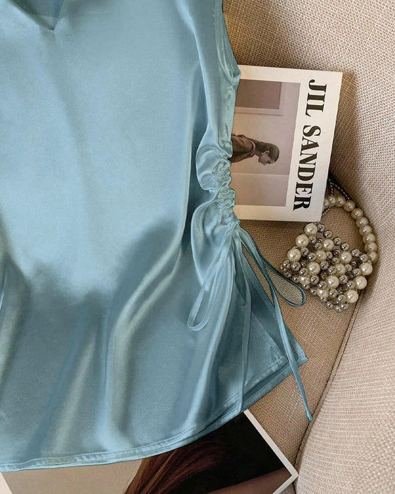 V-Neck Drawstring Sleeveless Blouse
