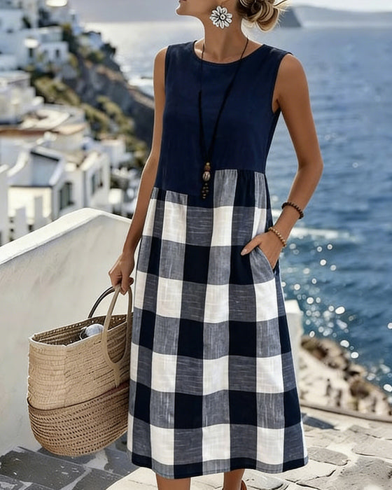 Plaid Patchwork Sleeveless Tank Dress
