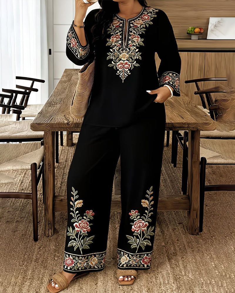 Flower Long Sleeve Ethnic Style Set