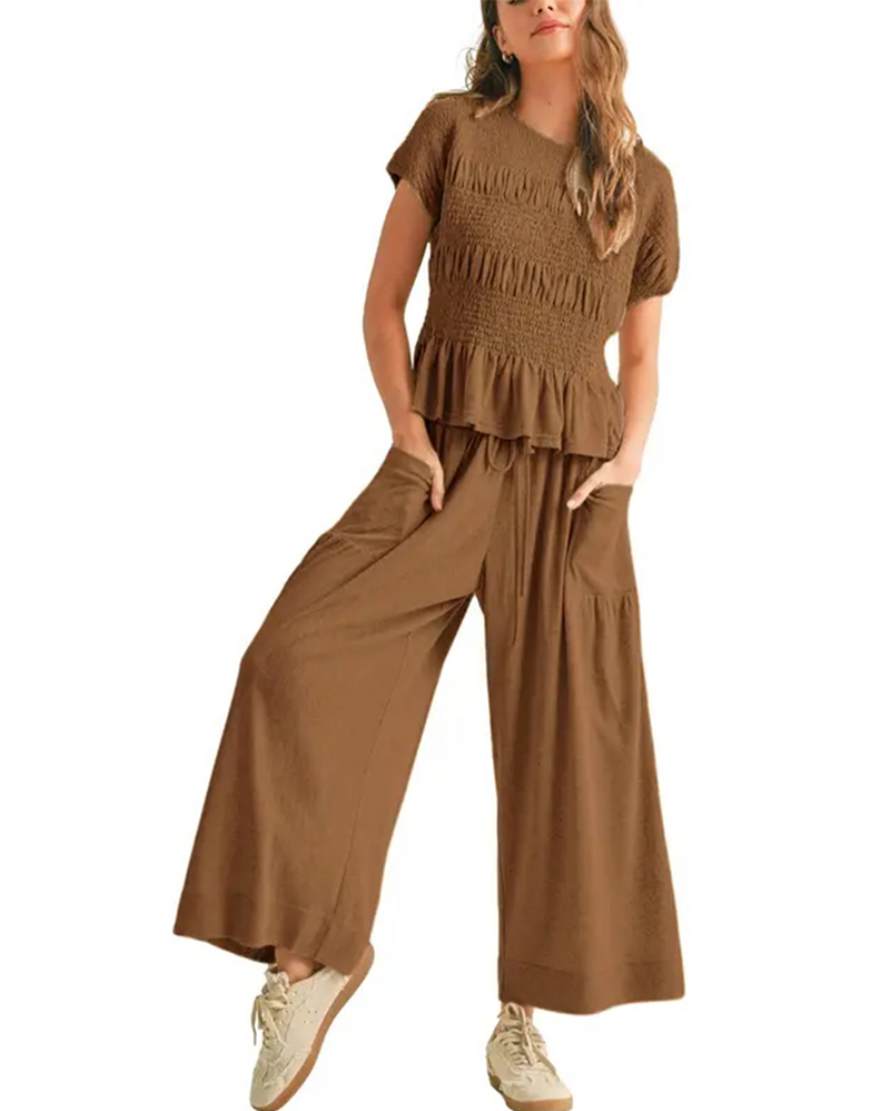 Solid-Color Short-Sleeve Set