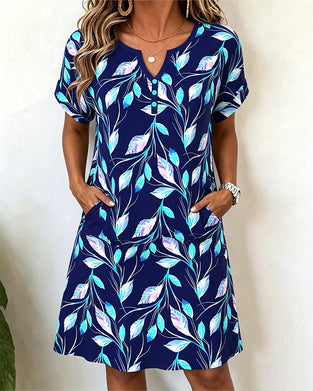V-Neck Colorful Leaf Print Dresses