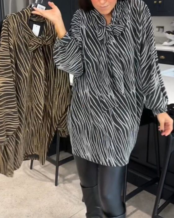 Zebra print long-sleeve blouse