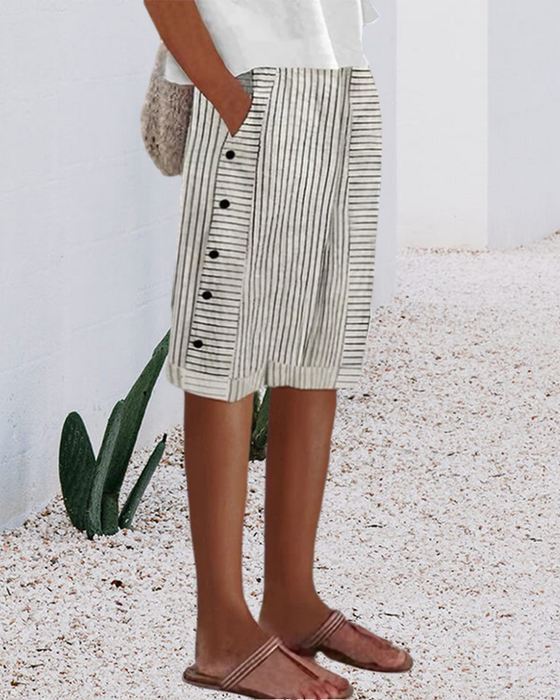 Pocket button striped track pants