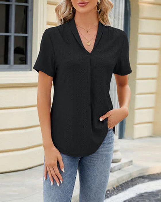 Lapel cutout short-sleeve top