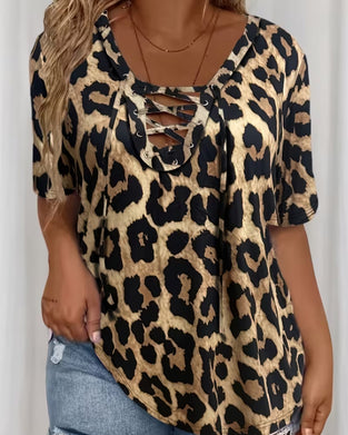 Classic Leopard Print Cross Tie T-Shirt