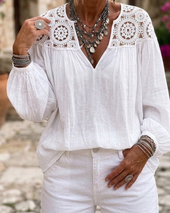 Lantern Sleeve Lace Loose Blouse