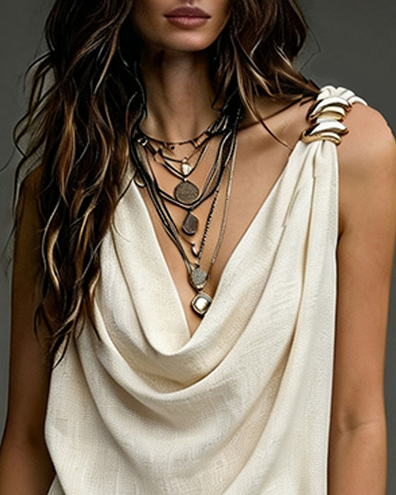 Cowls Neck Draped Split Maxi Dress