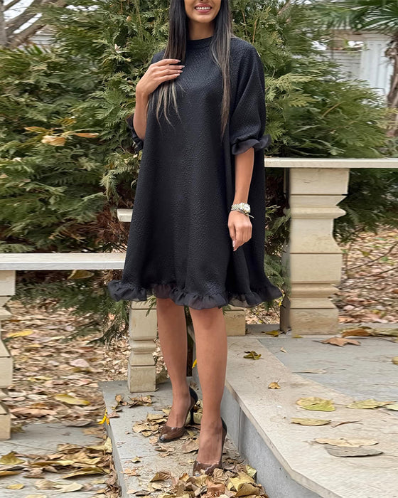 Casual Loose Solid Color Round Neck Dress