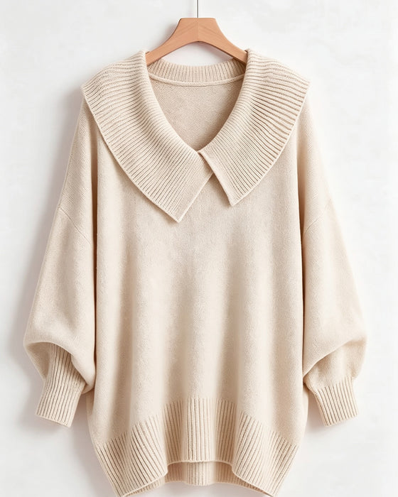 Irregular Lapel Solid Color Pullover