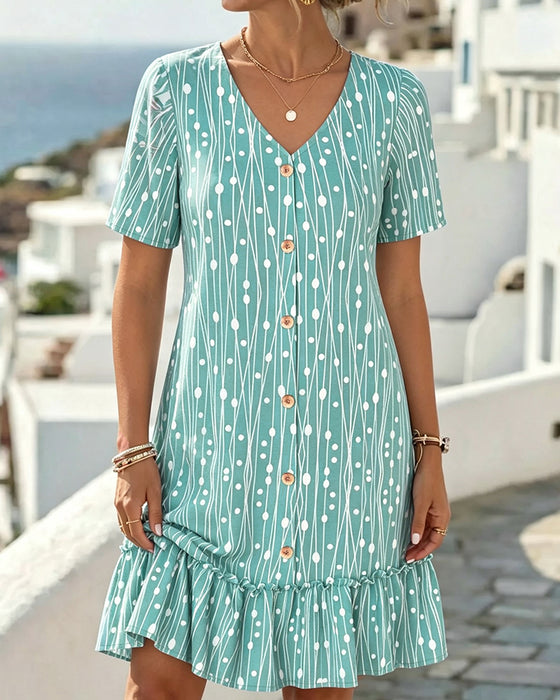 V-Neck Line Crewneck Dress