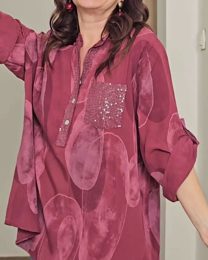 Button-Down Printed Pocket Blouse