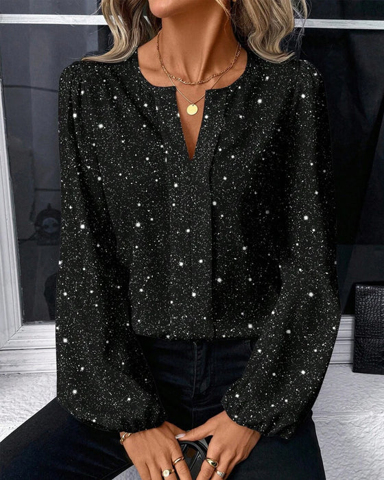 Subtle-Sparkle V-Neck Long Sleeve Top