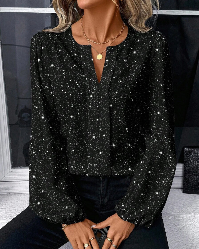 Subtle-Sparkle V-Neck Long Sleeve Top