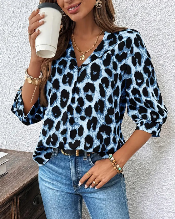Half-Sleeved Leopard Print Loose Blouse