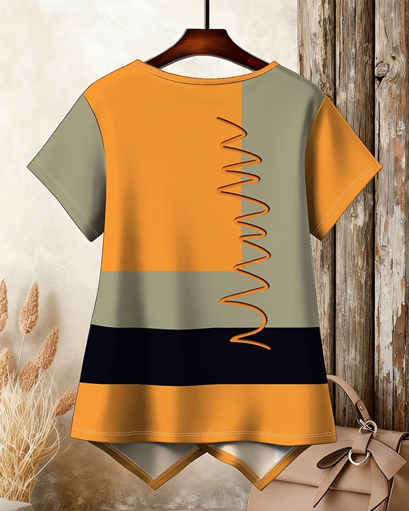 Color-Block Irregular Short Sleeve T-Shirt