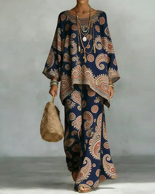 Stylish Pattern Wide Leg Trouser Two-Piece Set