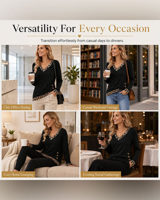 One-Side Button Leopard Print Spliced Top