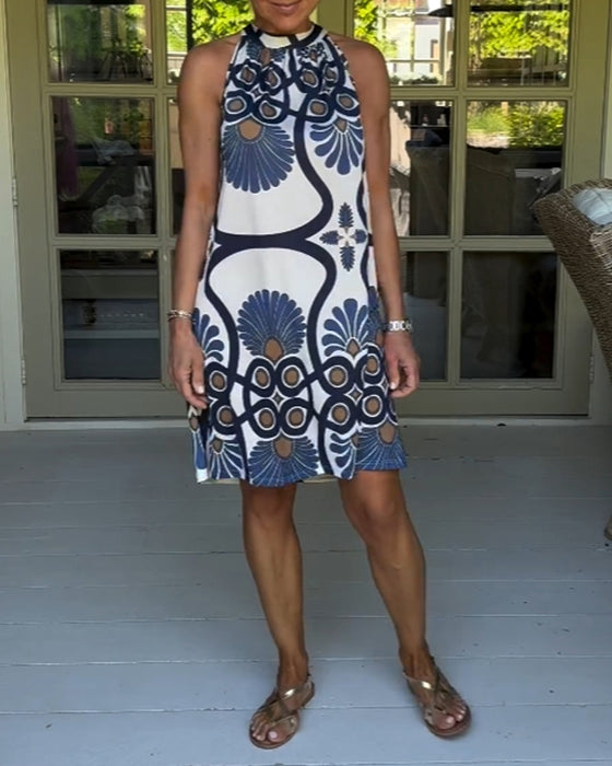 Halter neck vintage print dress