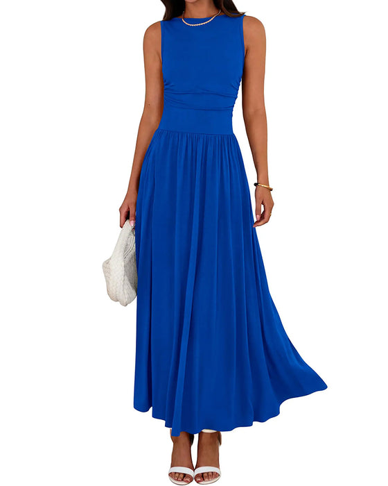 Sleeveless Ruched Pocket Long Dress