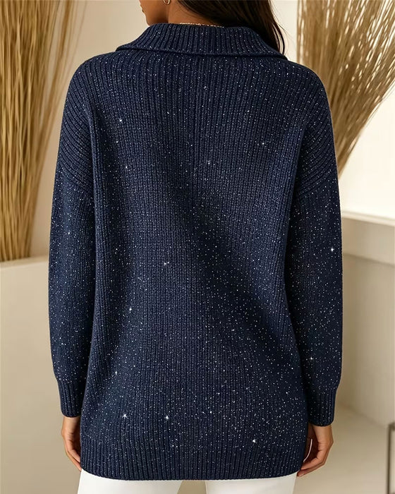 Lapel Long Sleeve Lazy Pullover