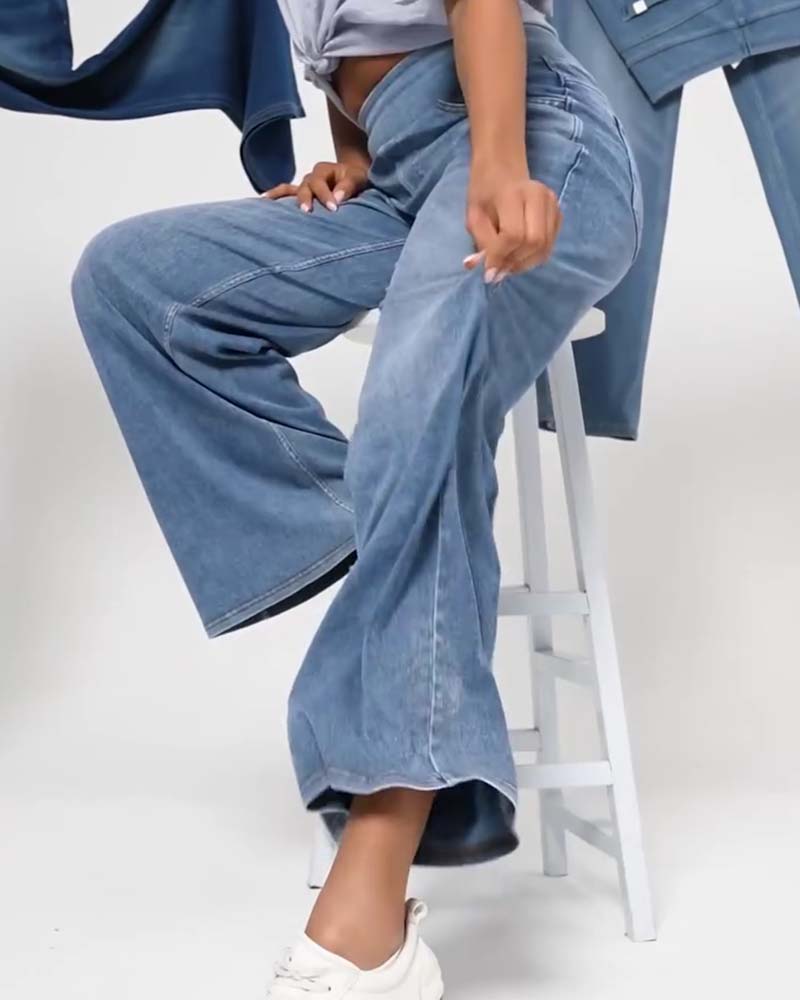 High-Waisted Straight-Leg Jeans Pants