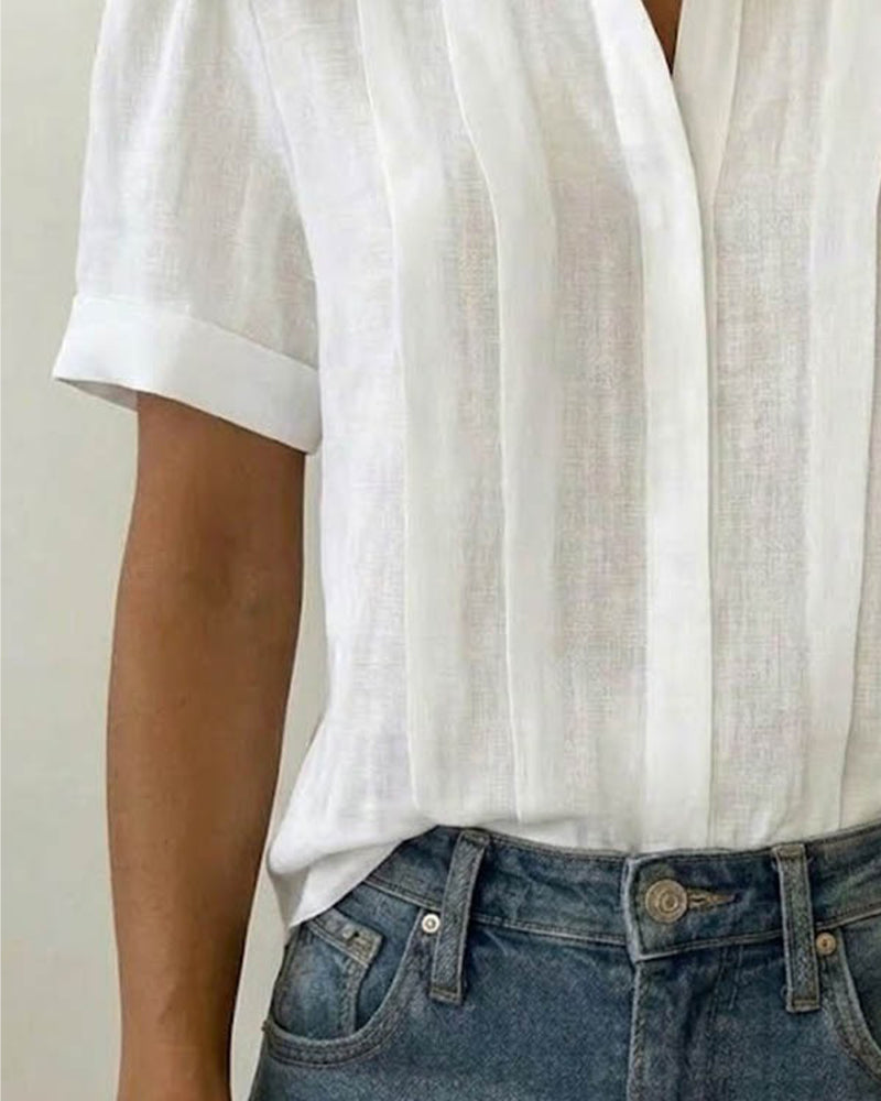 Vertical Pleated Lapel Shirt