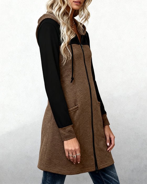 Zippered Color-Blocked Coat